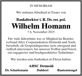 Anzeige  Wilhelm Homann  Lippische Landes-Zeitung