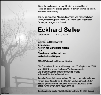 Anzeige  Eckhard Selke  Lippische Landes-Zeitung