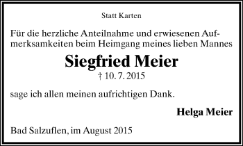 Anzeige  Siegfried Meier  Lippische Landes-Zeitung