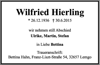 Anzeige  Wilfried Hierling  Lippische Landes-Zeitung