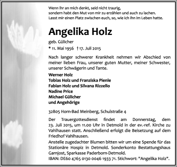 Anzeige  Angelika Holz  Lippische Landes-Zeitung
