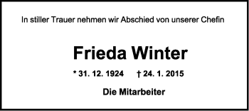 Anzeige  Frieda Winter  Lippische Landes-Zeitung