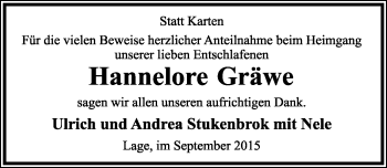 Anzeige  Hannelore Gräwe  Lippische Landes-Zeitung