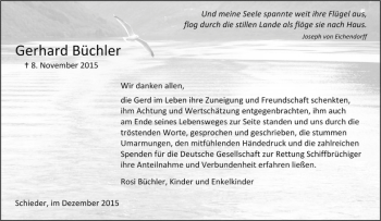 Anzeige  Gerhard Büchler  Lippische Landes-Zeitung