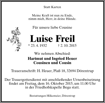 Anzeige  Luise Freil  Lippische Landes-Zeitung