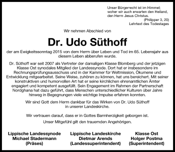 Anzeige  Udo Süthoff  Lippische Landes-Zeitung