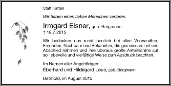 Anzeige  Irmgard Elsner  Lippische Landes-Zeitung