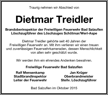 Anzeige  Dietmar Treidler  Lippische Landes-Zeitung