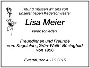 Anzeige  Lisa Meier  Lippische Landes-Zeitung