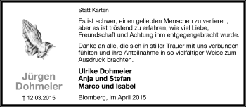 Anzeige  Jürgen Dohmeier  Lippische Landes-Zeitung