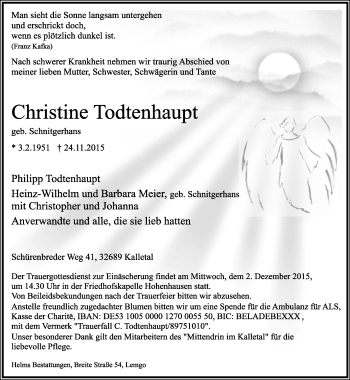 Anzeige  Christine Todtenhaupt  Lippische Landes-Zeitung