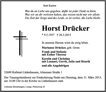 Anzeige  Horst Drücker  Lippische Landes-Zeitung
