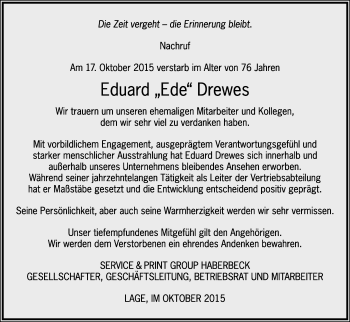Anzeige  Eduard Drewes  Lippische Landes-Zeitung