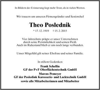 Anzeige  Theo Poslednik  Lippische Landes-Zeitung