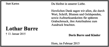 Anzeige  Lothar Burre  Lippische Landes-Zeitung