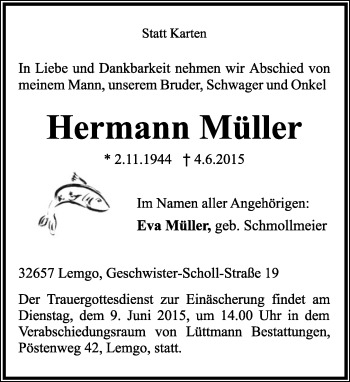 Anzeige  Hermann Müller  Lippische Landes-Zeitung