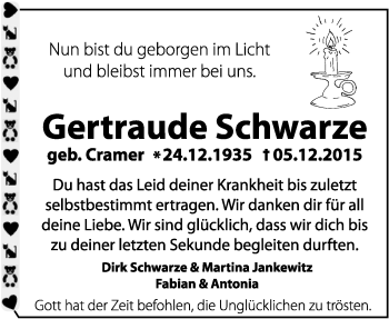Anzeige  Gertraude Schwarze  Lippische Landes-Zeitung