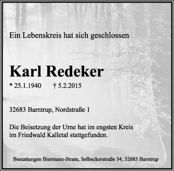 Anzeige  Karl Redeker  Lippische Landes-Zeitung
