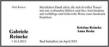 Anzeige  Gabriele Beske  Lippische Landes-Zeitung