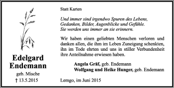 Anzeige  Edelgard Endemann  Lippische Landes-Zeitung