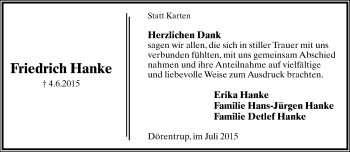 Anzeige  Friedrich Hanke  Lippische Landes-Zeitung