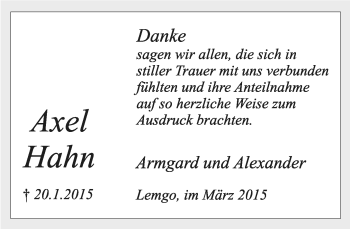 Anzeige  Axel Hahn  Lippische Landes-Zeitung