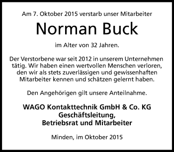 Anzeige  Norman Buck  Lippische Landes-Zeitung