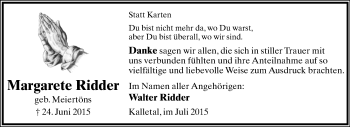 Anzeige  Margarete Ridder  Lippische Landes-Zeitung