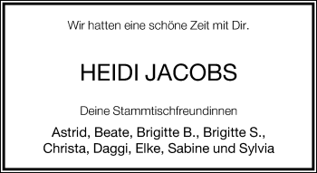 Anzeige  Heidi Jacobs  Lippische Landes-Zeitung