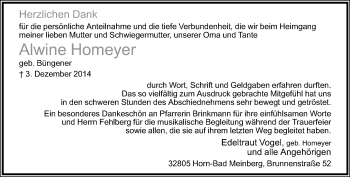 Anzeige  Alwine Homeyer  Lippische Landes-Zeitung