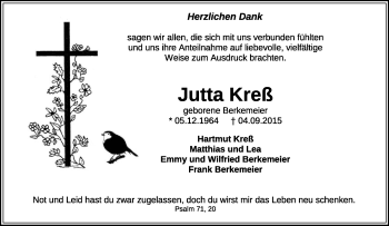 Anzeige  Jutta Kreß  Lippische Landes-Zeitung