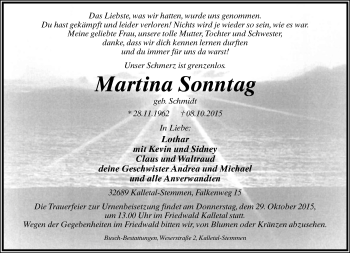 Anzeige  Martina Sonntag  Lippische Landes-Zeitung