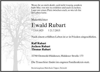 Anzeige  Ewald Rubart  Lippische Landes-Zeitung