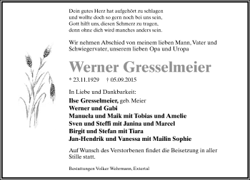 Anzeige  Werner Gresselmeier  Lippische Landes-Zeitung