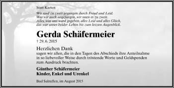 Anzeige  Gerda Schäfermeier  Lippische Landes-Zeitung