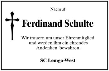 Anzeige  Ferdinand Schulte  Lippische Landes-Zeitung