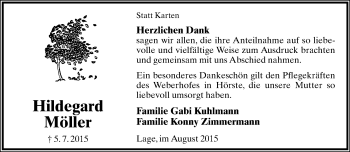 Anzeige  Hildegard Möller  Lippische Landes-Zeitung