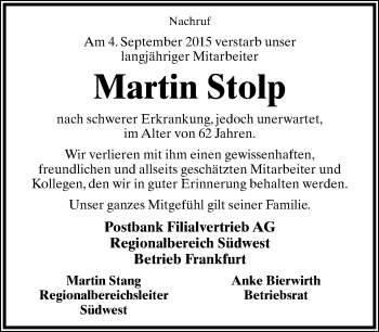 Anzeige  Martin Stolp  Lippische Landes-Zeitung