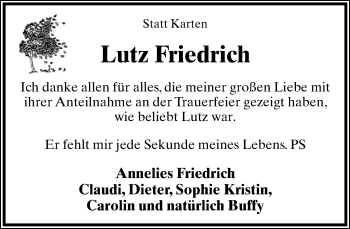 Anzeige  Lutz Friedrich  Lippische Landes-Zeitung