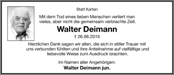 Anzeige  Walter Deimann  Lippische Landes-Zeitung