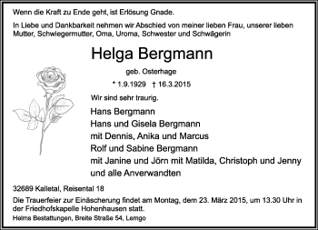Anzeige  Helga Bergmann  Lippische Landes-Zeitung