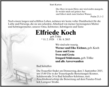 Anzeige  Elfriede Koch  Lippische Landes-Zeitung