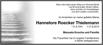 Anzeige  Hannelore  Roecker Thieleman  Lippische Landes-Zeitung