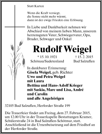 Anzeige  Rudolf Weigel  Lippische Landes-Zeitung