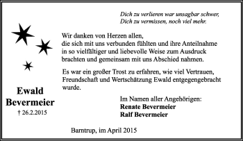 Anzeige  Ewald Bevermeier  Lippische Landes-Zeitung