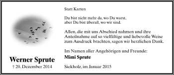 Anzeige  Werner Sprute  Lippische Landes-Zeitung