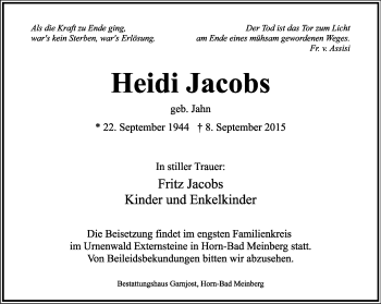 Anzeige  Heidi Jacobs  Lippische Landes-Zeitung