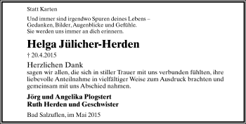 Anzeige  Helga Jülicher-Herden  Lippische Landes-Zeitung