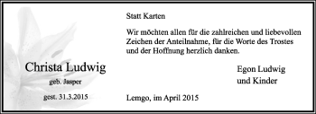 Anzeige  Christa Ludwig  Lippische Landes-Zeitung