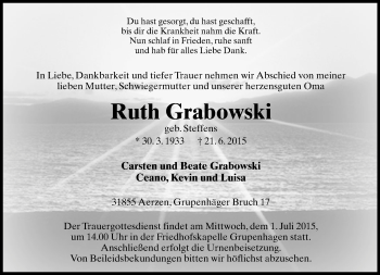 Anzeige  Ruth Grabowski  Lippische Landes-Zeitung